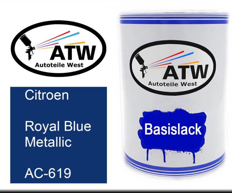 Citroen, Royal Blue Metallic, AC-619: 500ml Lackdose, von ATW Autoteile West.